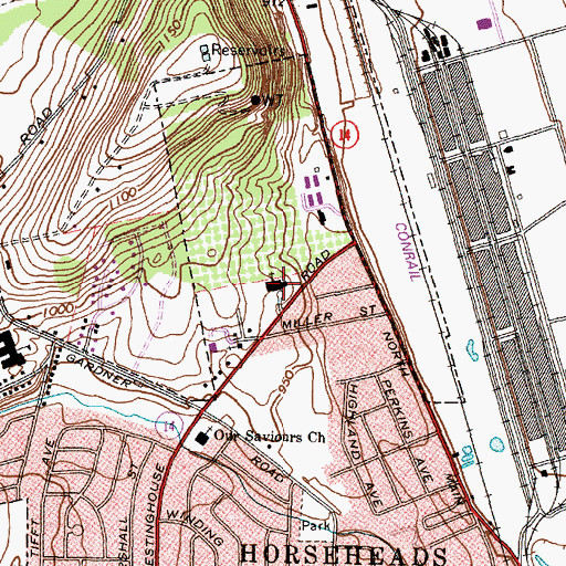 Topographic Map of First Presbyterian Church of Horseheads, NY