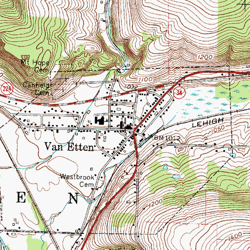 Topographic Map of Van Etten Community United Church, NY