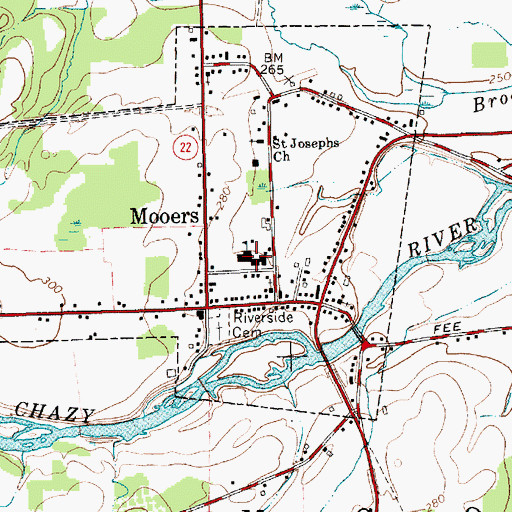 Topographic Map of Mooers Elementary School, NY