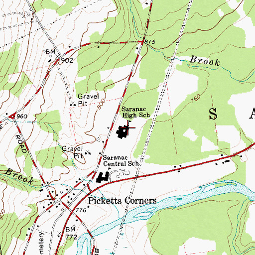 Topographic Map of Saranac Middle School, NY