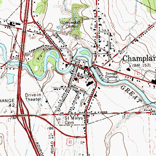 Topographic Map of Saint Mary's Church of Champlain, NY