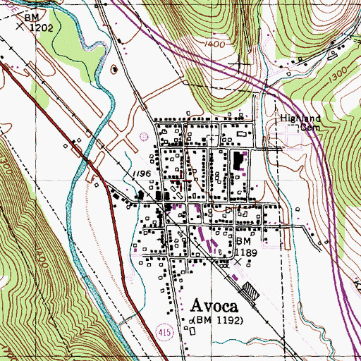 Topographic Map of Avoca Assembly of God, NY