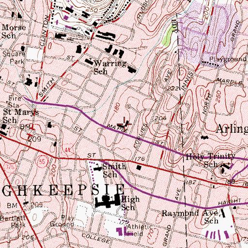 Topographic Map of Poughkeepsie Public Library Maplewood Branch, NY
