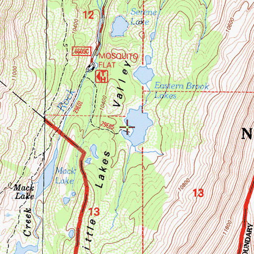 Topographic Map of Eastern Brook Lakes, CA