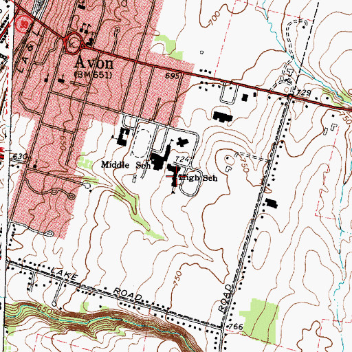 Topographic Map of Avon High School, NY