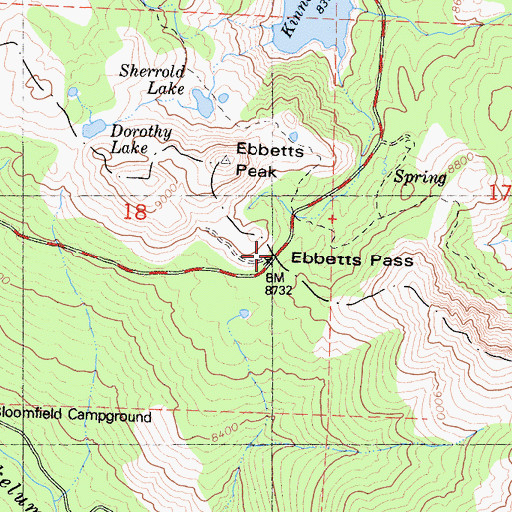 Topographic Map of Ebbetts Pass, CA