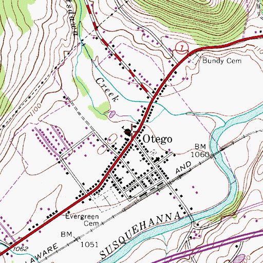 Topographic Map of Otego Elementary School, NY
