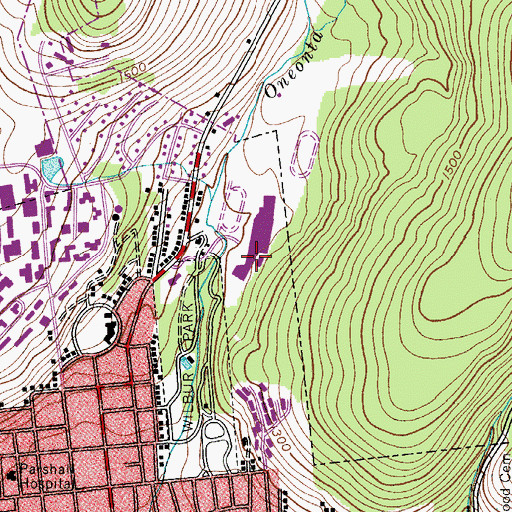 Topographic Map of Oneonta Middle School, NY