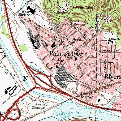 Topographic Map of Painted Post United Methodist Church, NY