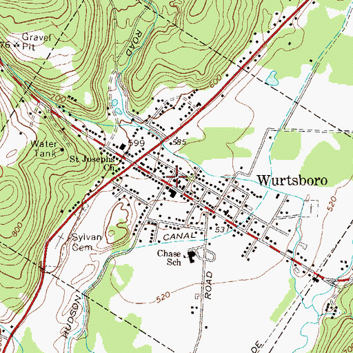 Topographic Map of Community Church of Wurtsboro, NY