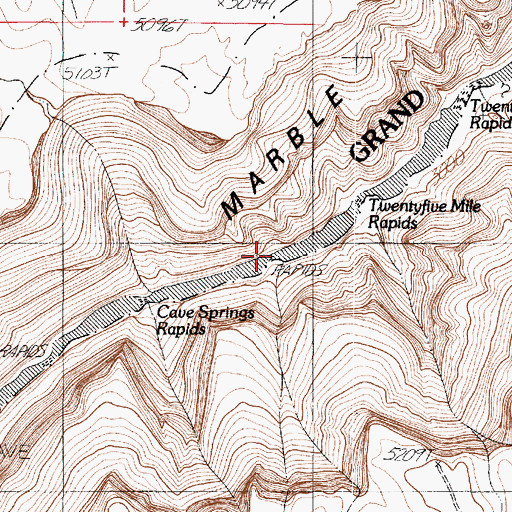 Topographic Map of Cave Springs Rapids, AZ