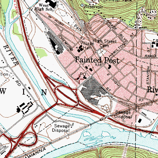Topographic Map of First Baptist Church of Painted Post, NY