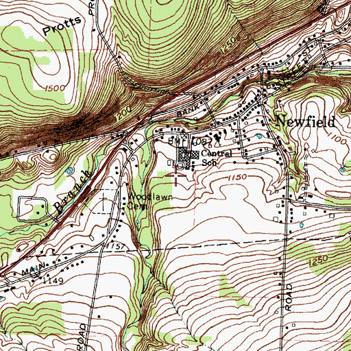 Topographic Map of Newfield Elementary School, NY