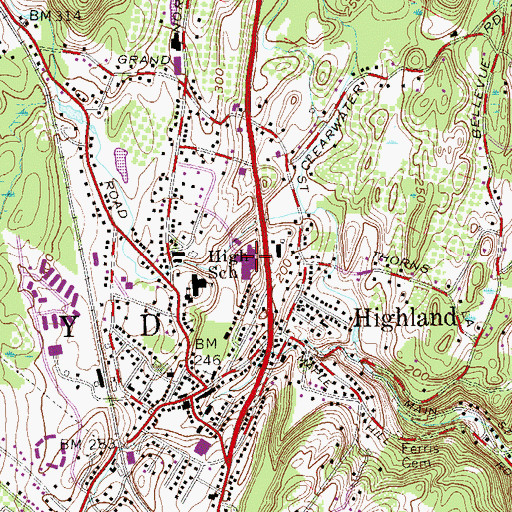 Topographic Map of Highland Elementary School, NY