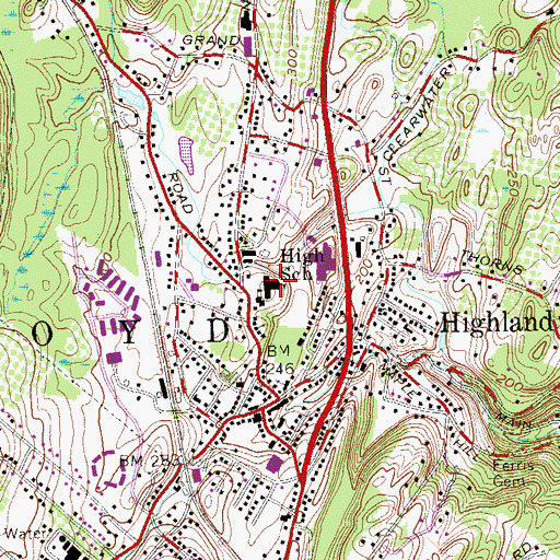 Topographic Map of Highland Middle School, NY