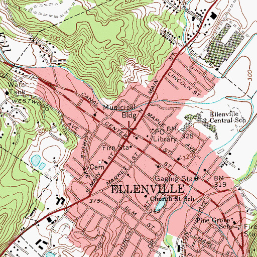 Topographic Map of Ellenville Assembly of God, NY