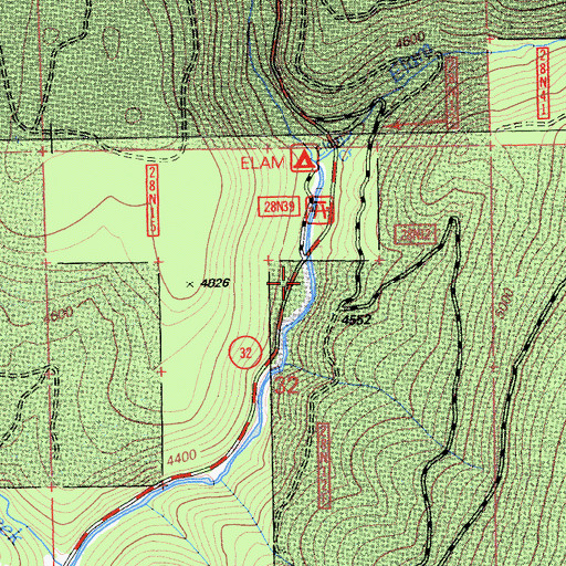 Topographic Map of Elam Campground, CA
