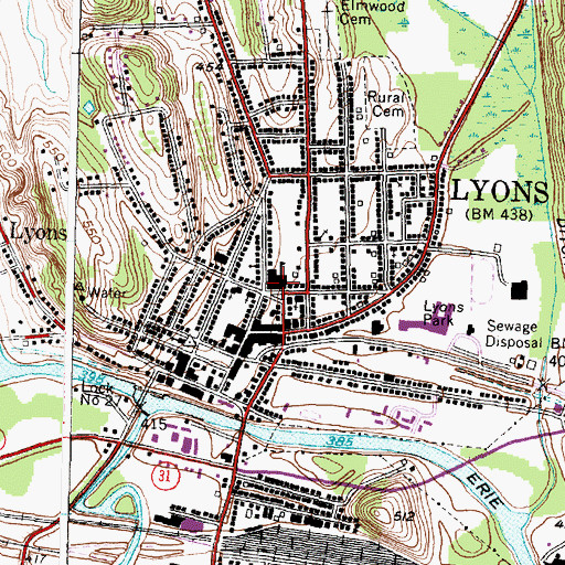 Topographic Map of Lyons Elementary School, NY