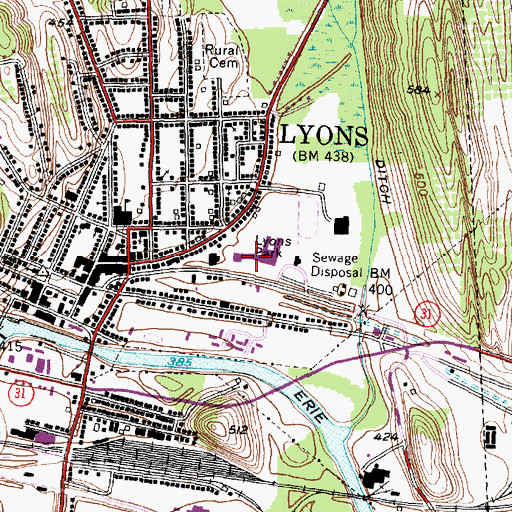 Topographic Map of Lyons Middle School, NY