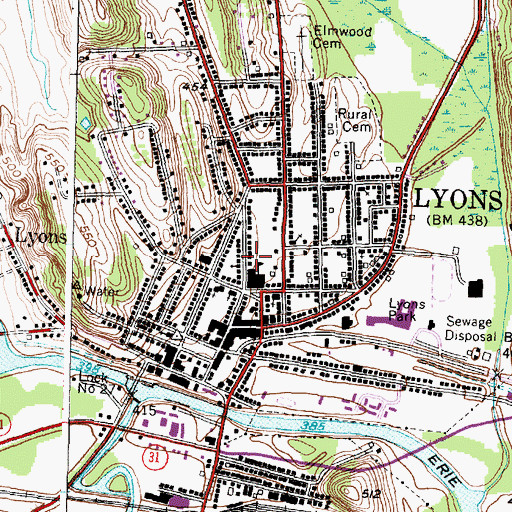 Topographic Map of Assembly of God of Lyons, NY