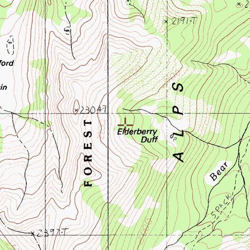 Topographic Map of Elderberry Duff, CA