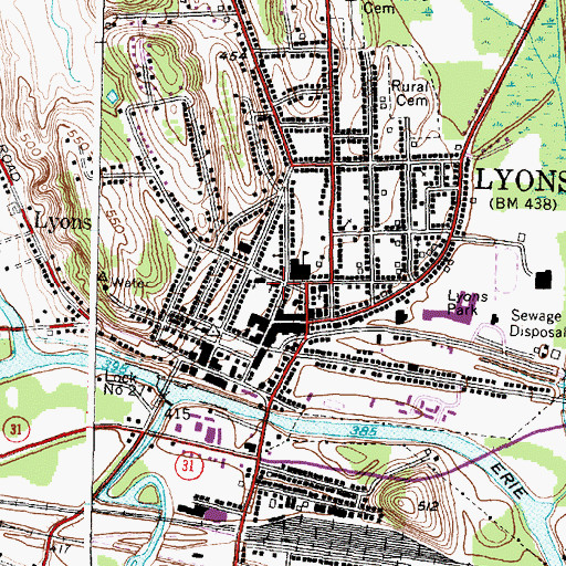 Topographic Map of Lyons United Methodist Church, NY