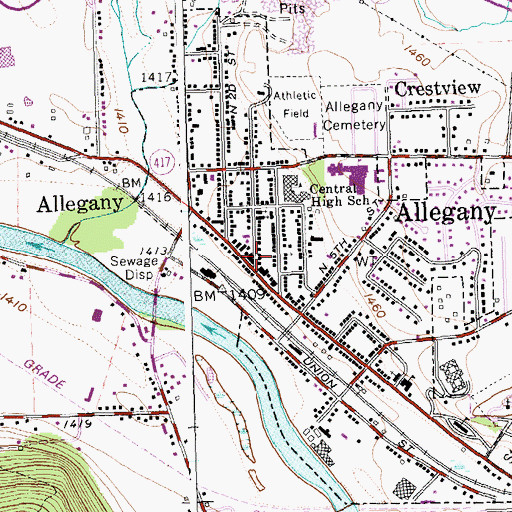 Topographic Map of Allegany Public Library, NY