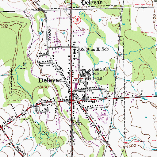 Topographic Map of Delevan - Yorkshire Public Library, NY