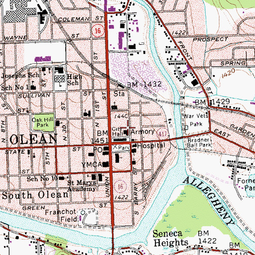 Topographic Map of Olean Armory, NY