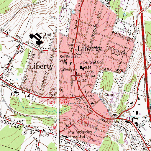 Topographic Map of Methodist Church of Liberty, NY