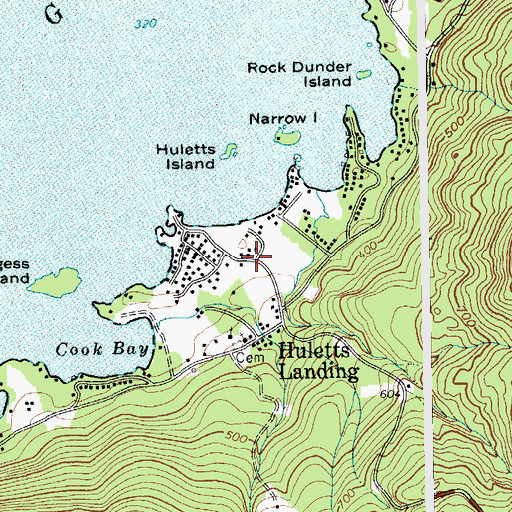 Topographic Map of Huletts Landing Post Office, NY