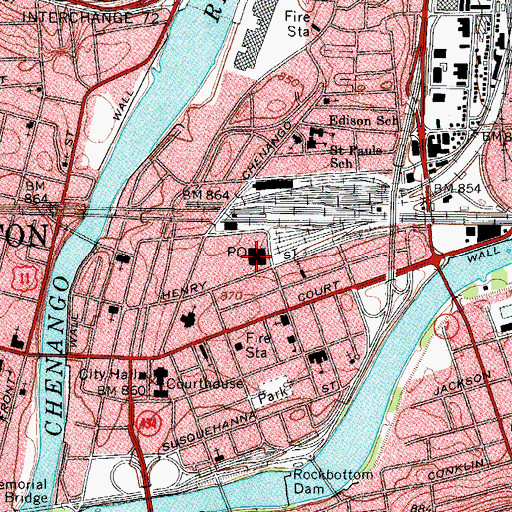 Topographic Map of Binghamton Post Office, NY