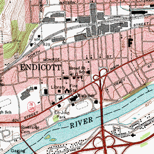 Topographic Map of Endicott Post Office, NY
