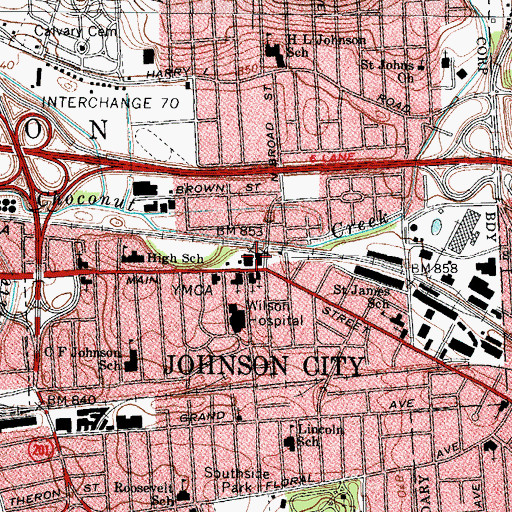 Topographic Map of Johnson City Post Office, NY