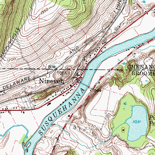 Topographic Map of Nineveh Post Office, NY