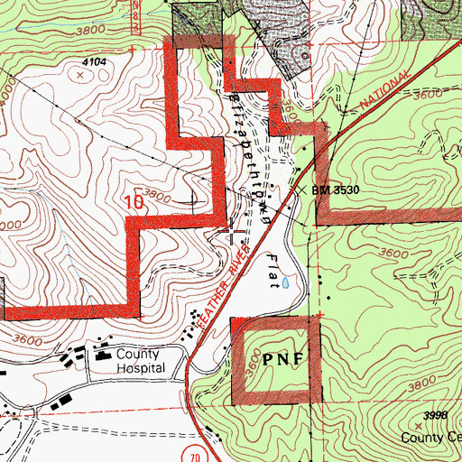 Topographic Map of Elizabethtown Flat, CA