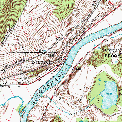 Topographic Map of Nineveh Public Library of Colesville Township, NY