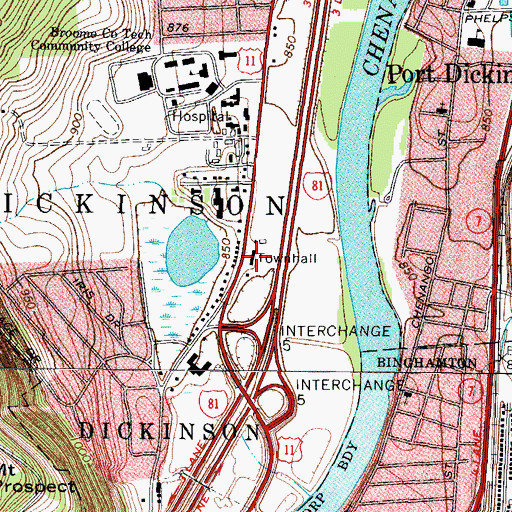 Topographic Map of Dickinson Town Hall, NY