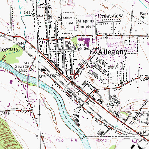 Topographic Map of Allegany Post Office, NY
