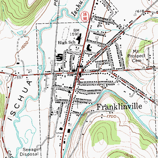 Topographic Map of Franklinville Post Office, NY