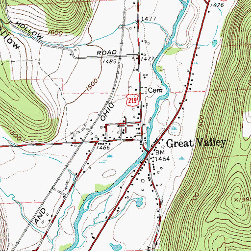 Topographic Map of Great Valley Post Office, NY