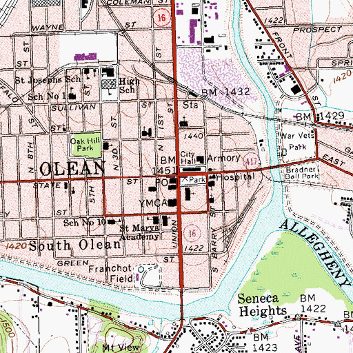 Topographic Map of Olean Post Office, NY