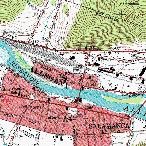 Topographic Map of Salamanca Post Office, NY
