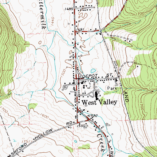 Topographic Map of West Valley Post Office, NY