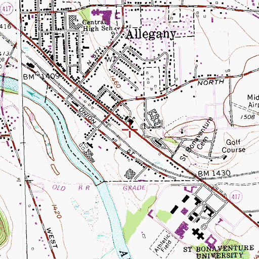 Topographic Map of Allegany Village Municipal Building, NY