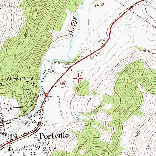 Topographic Map of Portville Municipal Building, NY