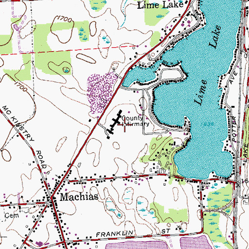 Topographic Map of The Pines Healthcare and Rehabilitation Centers - Machias Campus, NY