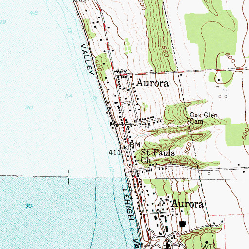 Topographic Map of Aurora Post Office, NY