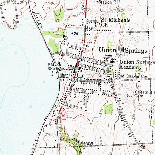 Topographic Map of Union Springs Post Office, NY