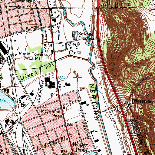 Topographic Map of Elmira Post Office, NY